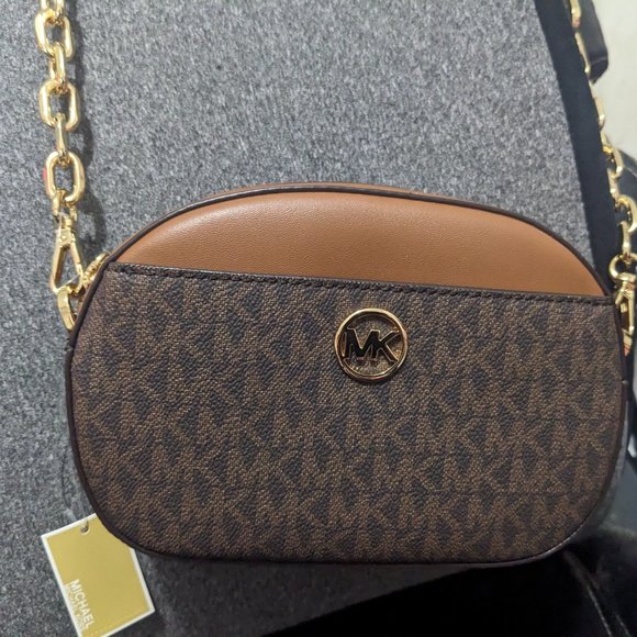 NWT Michael Kors Jet Set Glam Crossbody Oval Bag MK New Brown - Picture 4 of 8